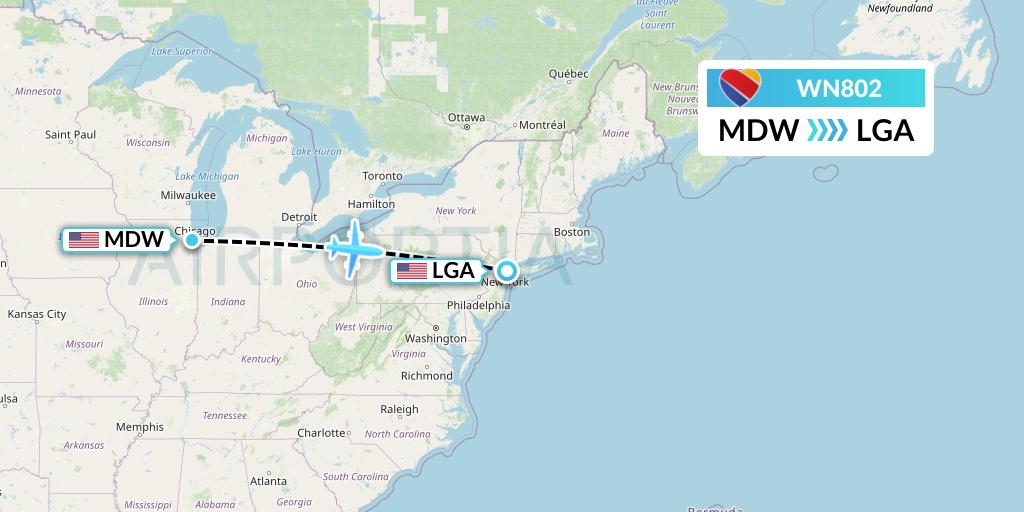 WN802 Southwest Airlines Flight Map: Chicago to New York