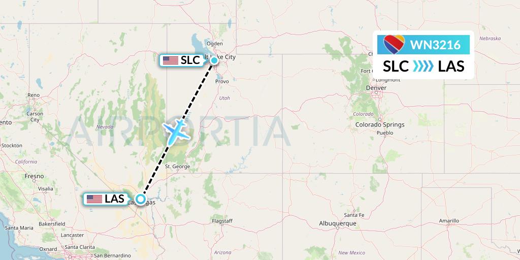 WN3216 Southwest Airlines Flight Map: Salt Lake City to Las Vegas