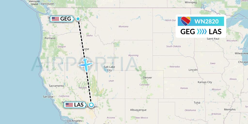 WN2820 Southwest Airlines Flight Map: Spokane to Las Vegas