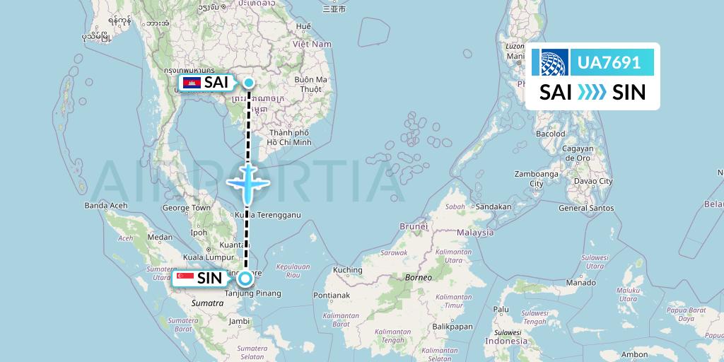 UA7691 United Airlines Flight Map: Siem Reap to Singapore