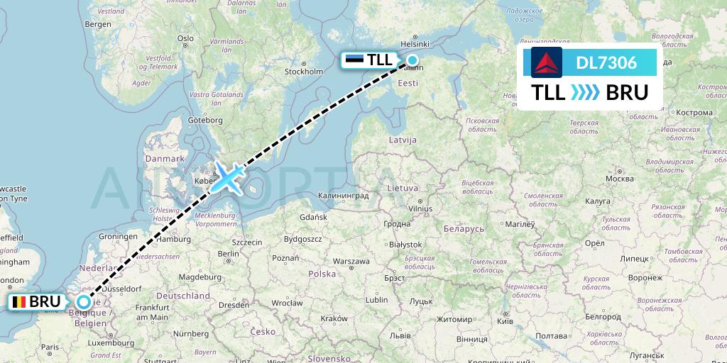 DL7306 Delta Air Lines Flight Map: Tallinn to Brussels