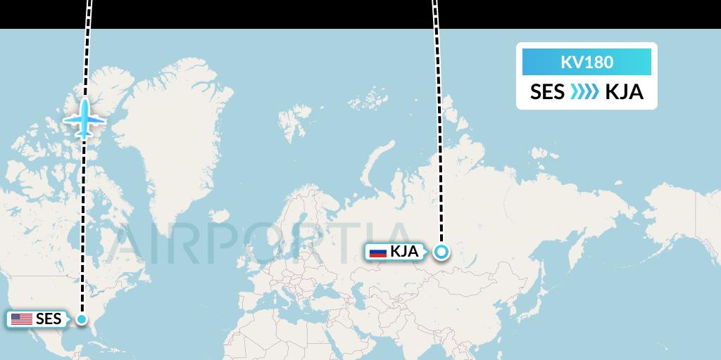 KV180 KrasAvia Flight Map: Selma to Krasnoyarsk