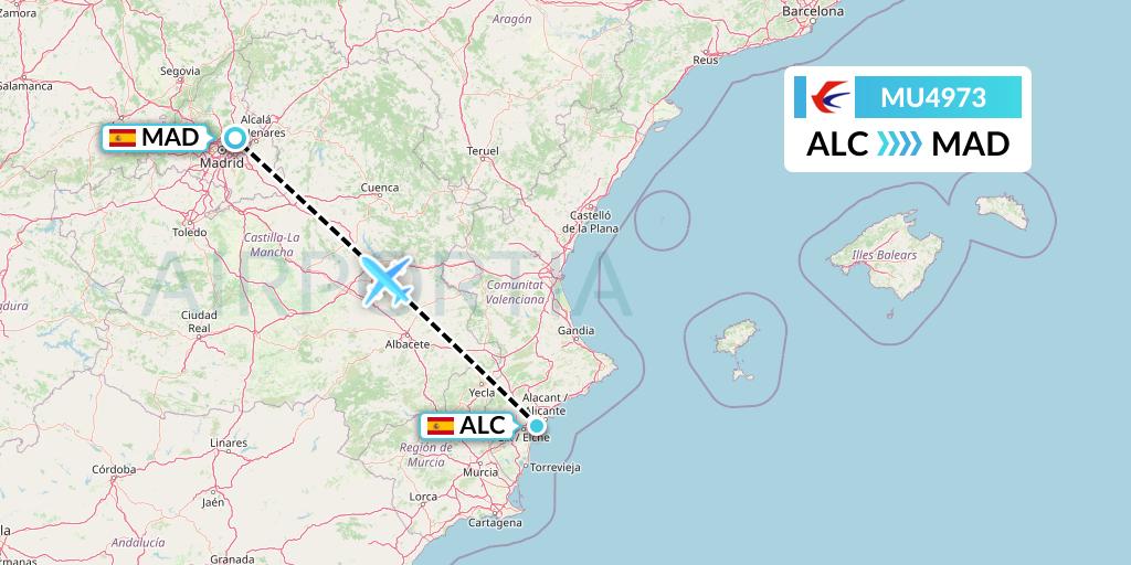 MU4973 China Eastern Airlines Flight Map: Alicante to Madrid