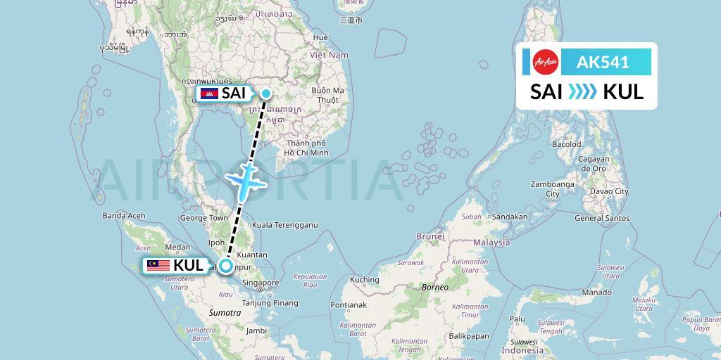 AK541 AirAsia Flight Map: Siem Reap to Kuala Lumpur