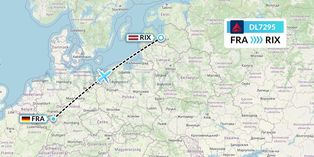 DL7295 Delta Air Lines Flight Map: Frankfurt to Riga