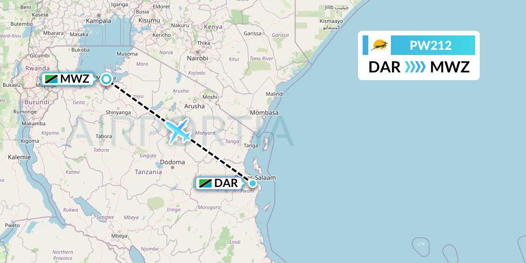 PW212 Precision Air Flight Map: Dar-es-Salaam to Mwanza