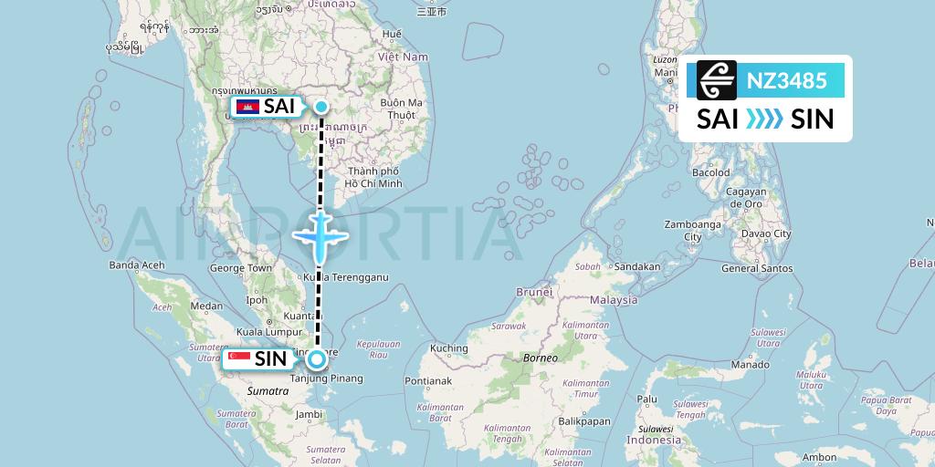 NZ3485 Air New Zealand Flight Map: Siem Reap to Singapore