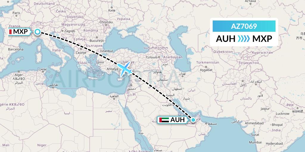AZ7069 ITA Airways Flight Map: Abu Dhabi to Milan