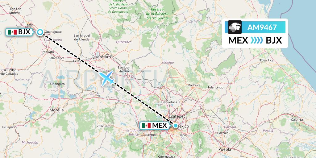 AM9467 Aeromexico Flight Map: Mexico City to Silao