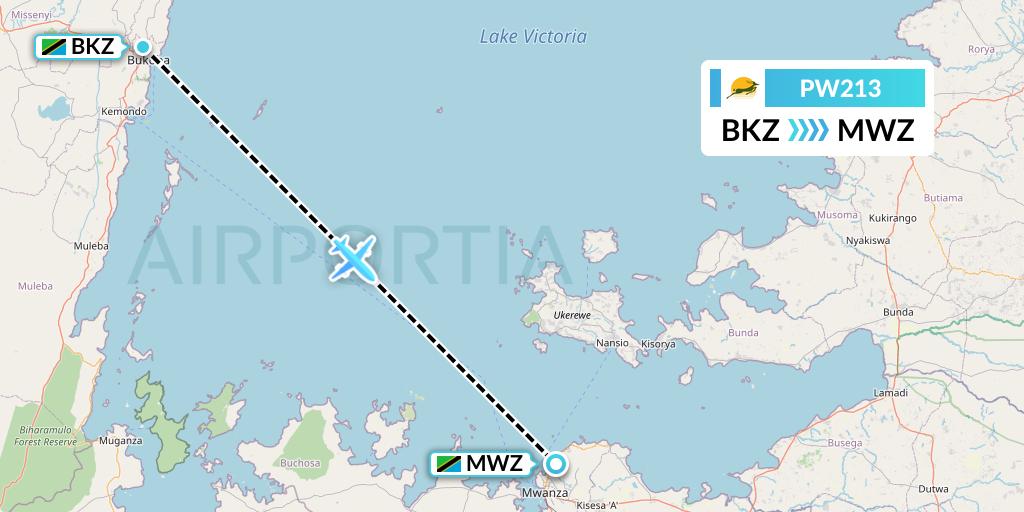 PW213 Precision Air Flight Map: Bukoba to Mwanza