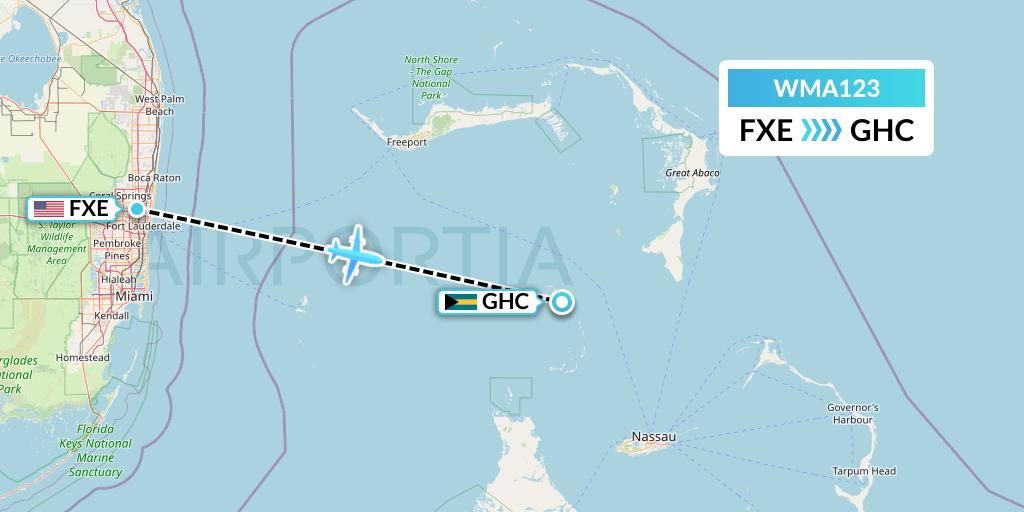 WMA123 Watermakers Air Flight Map: Fort Lauderdale to Bahamas