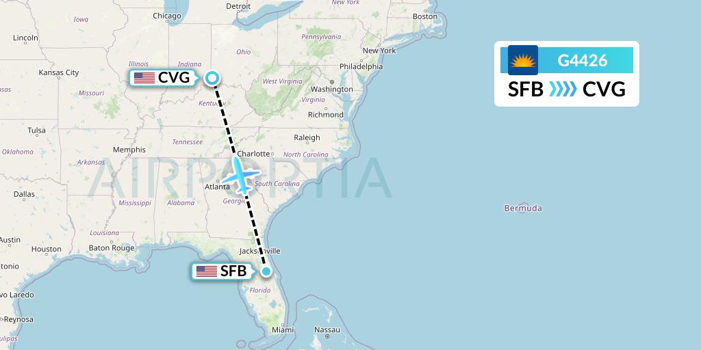 G4426 Allegiant Air Flight Map: Orlando to Cincinnati