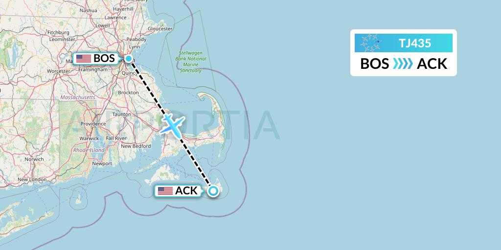 TJ435 Tradewind Aviation Flight Map: Boston to Nantucket