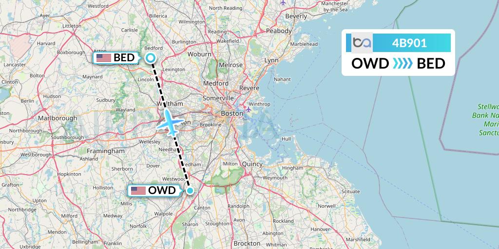 4B901 Boutique Air Flight Map: Norwood to Bedford