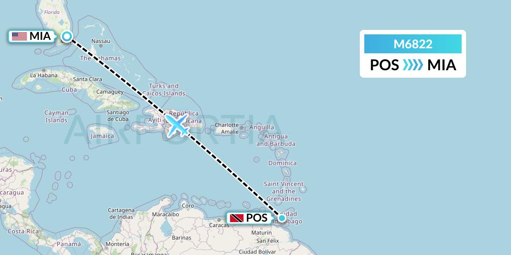 M6822 Amerijet International Flight Map: Port of Spain to Miami
