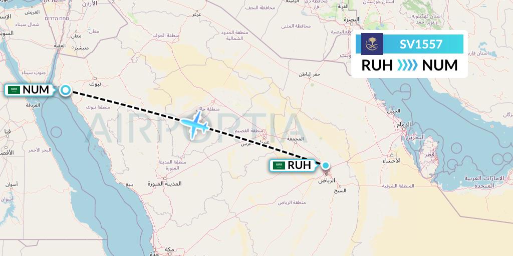 SV1557 Saudi Arabian Airlines Flight Map: Riyadh to Tabuk