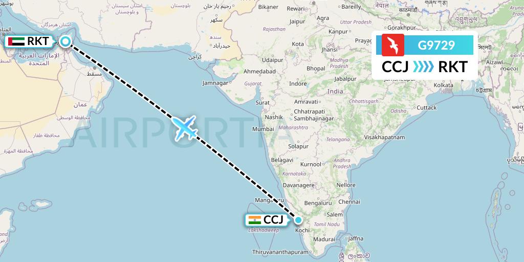 G9729 Air Arabia Flight Map: Kozhikode to Ra'sal-Khaymah