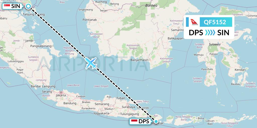 QF5152 Qantas Flight Map: Denpasar to Singapore