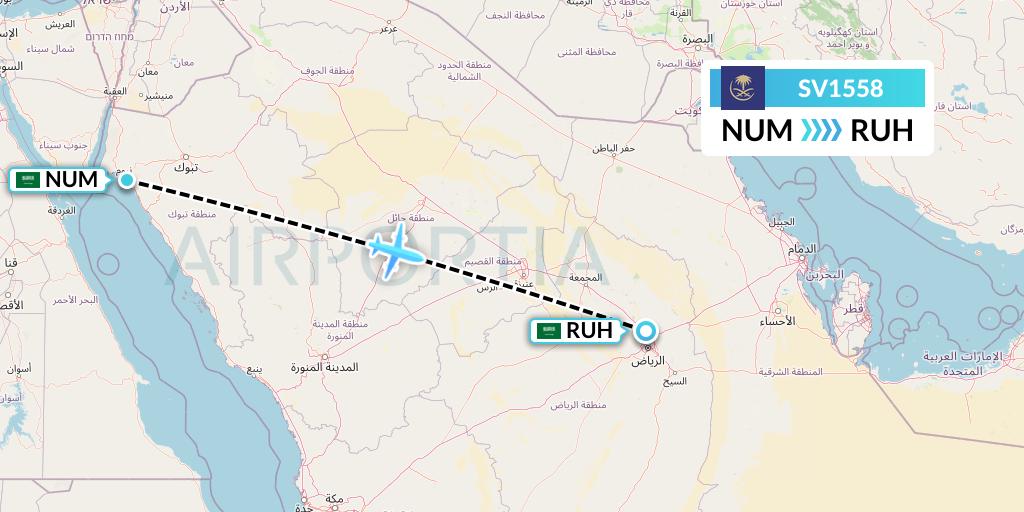 SV1558 Saudi Arabian Airlines Flight Map: Tabuk to Riyadh