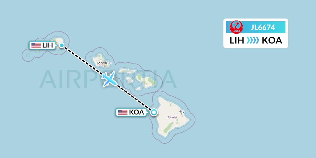 JL6674 Flight Status Japan Airlines Lihue to KailuaKona (JAL6674)