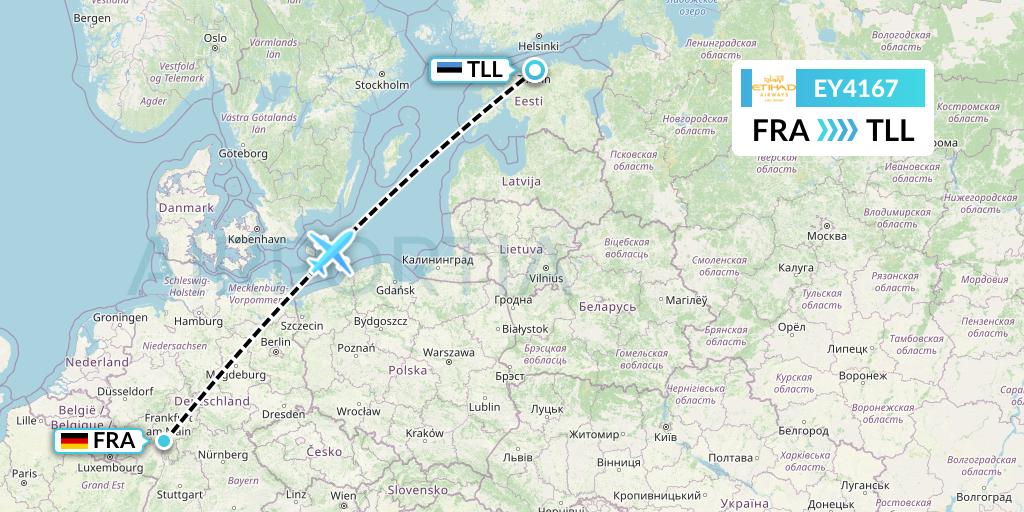 EY4167 Etihad Airways Flight Map: Frankfurt to Tallinn