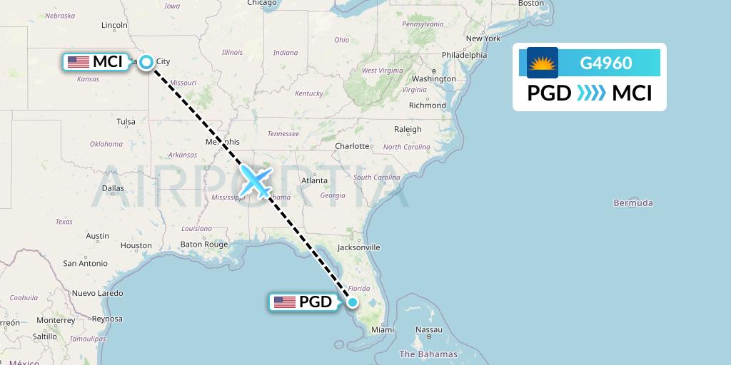 G4960 Allegiant Air Flight Map: Punta Gorda to Kansas City