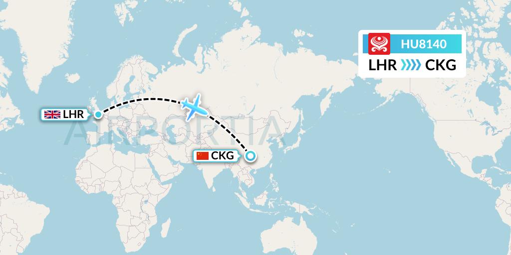 HU8140 Hainan Airlines Flight Map: London to Chongqing
