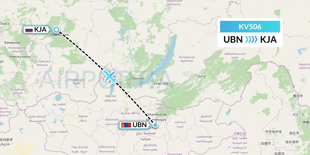 KV506 KrasAvia Flight Map: Ulan Bator to Krasnoyarsk