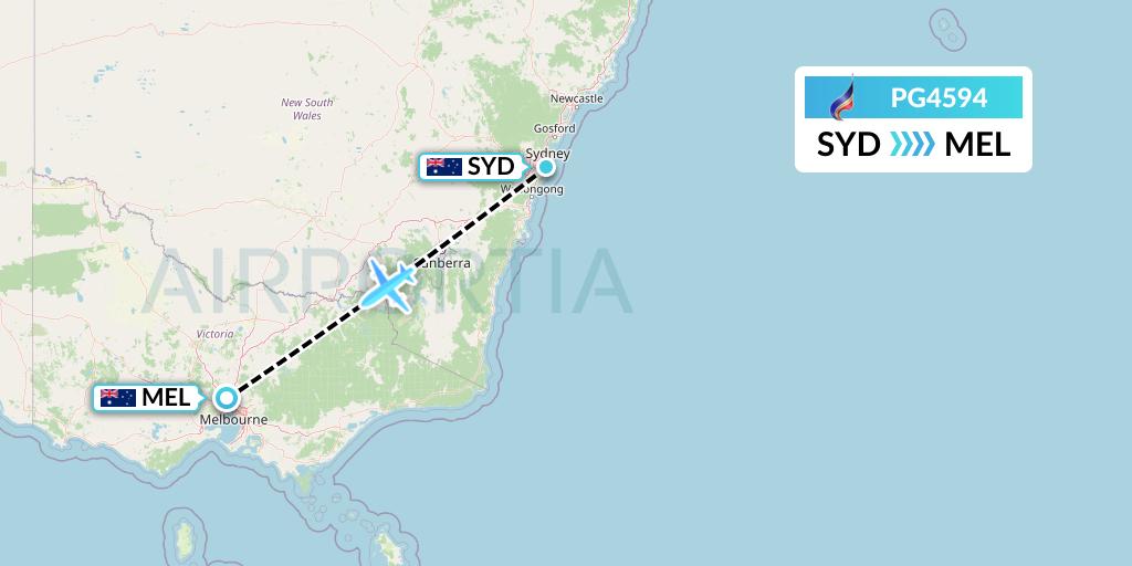 PG4594 Bangkok Airways Flight Map: Sydney to Melbourne
