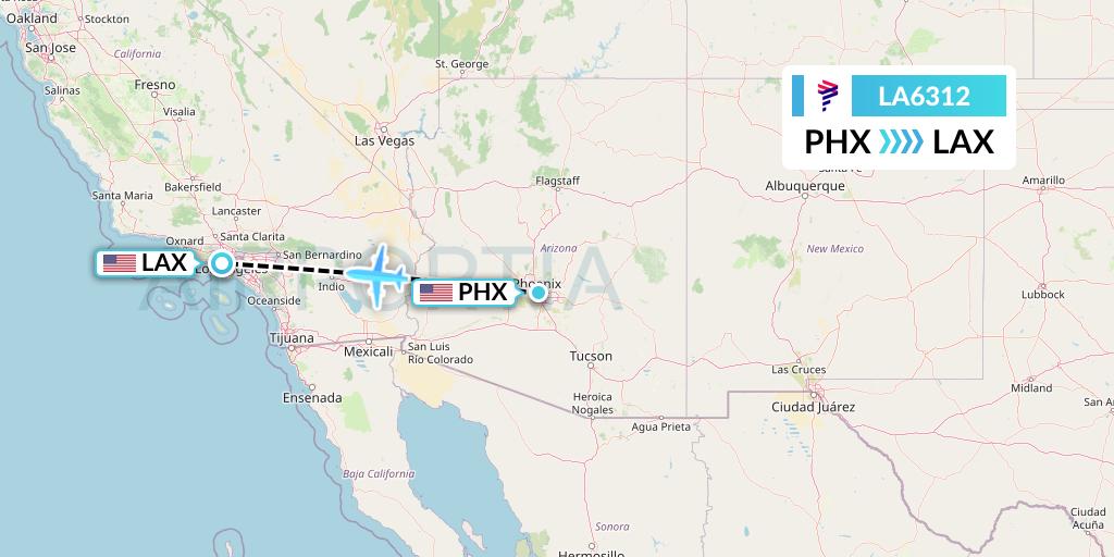 LA6312 LAN Airlines Flight Map: Phoenix to Los Angeles