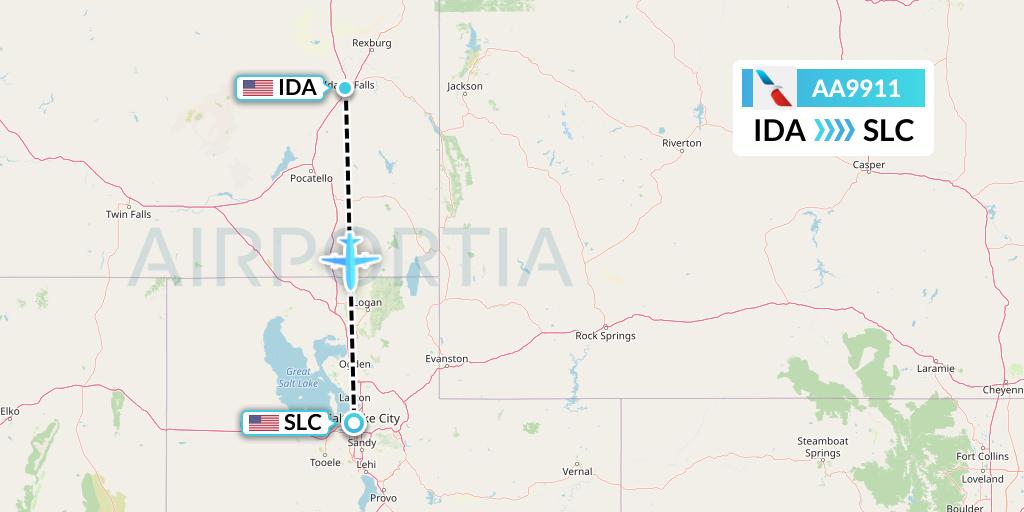 AA9911 American Airlines Flight Map: Idaho Falls to Salt Lake City