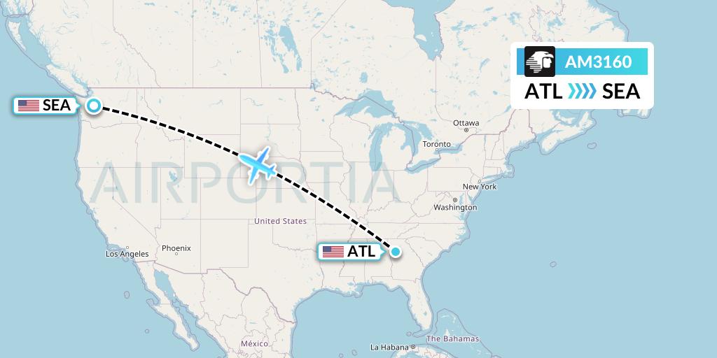 AM3160 Aeromexico Flight Map: Atlanta to Seattle