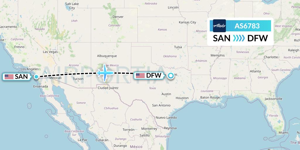 AS6783 Alaska Airlines Flight Map: San Diego to Dallas