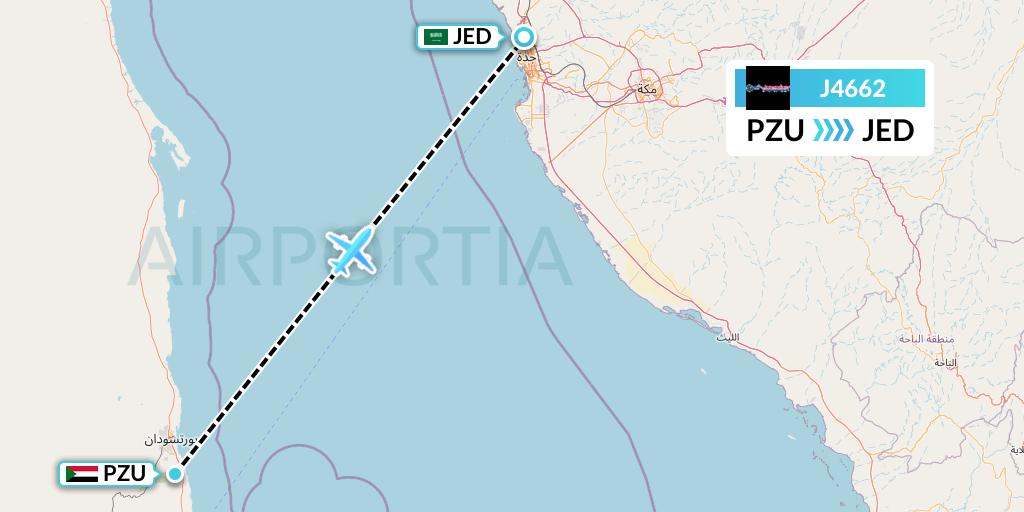 J4662 Badr Airlines Flight Map: Port Sudan to Jeddah