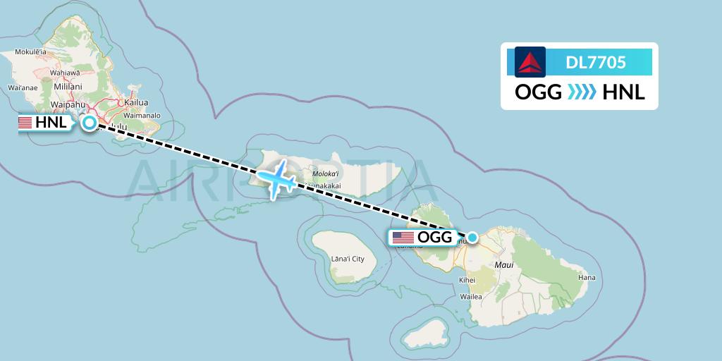 DL7705 Delta Air Lines Flight Map: Kahului to Honolulu