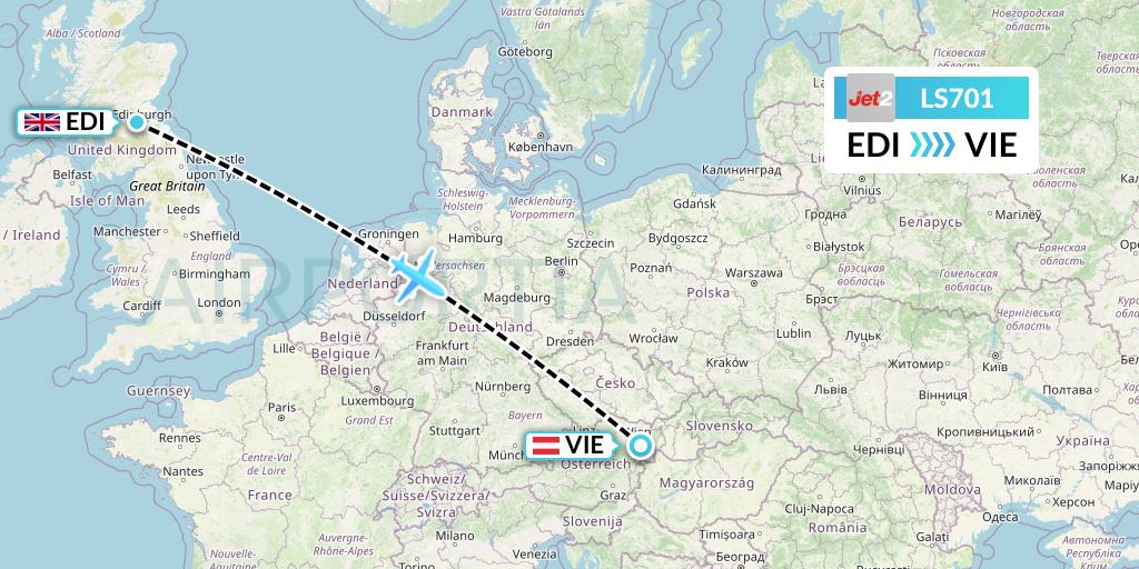 LS701 Jet2 Flight Map: Edinburgh to Vienna