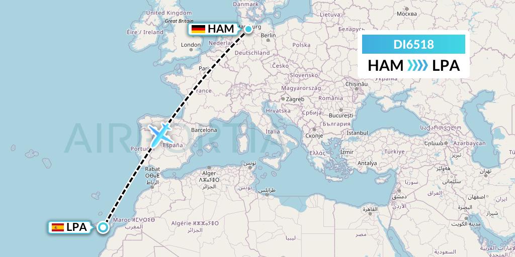 DI6518 Marabu Airlines Flight Map: Hamburg to Las Palmas