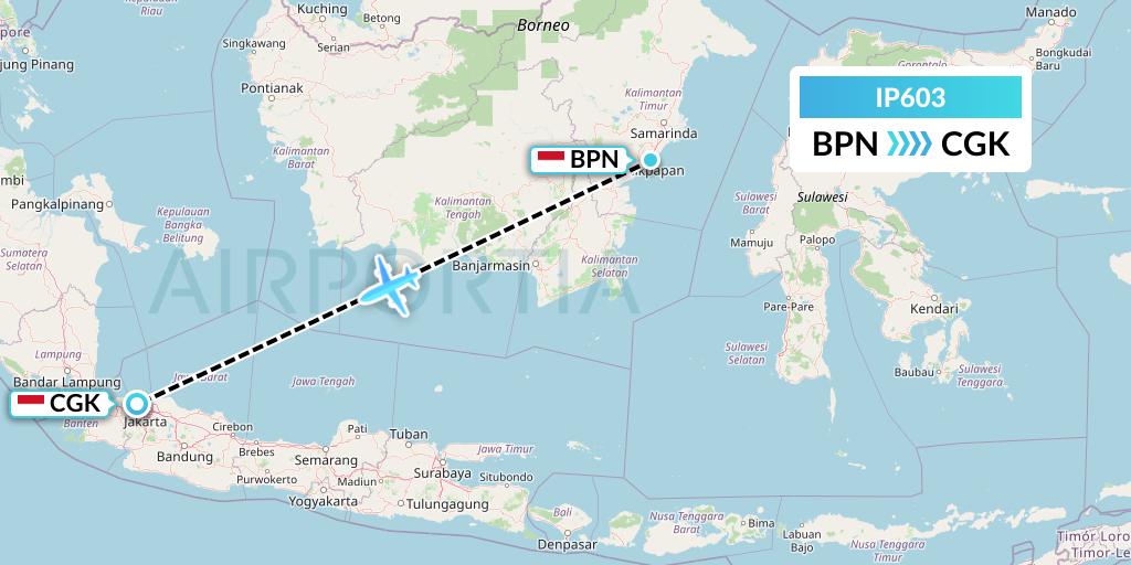 IP603 Pelita Air Service Flight Map: Balikpapan to Jakarta