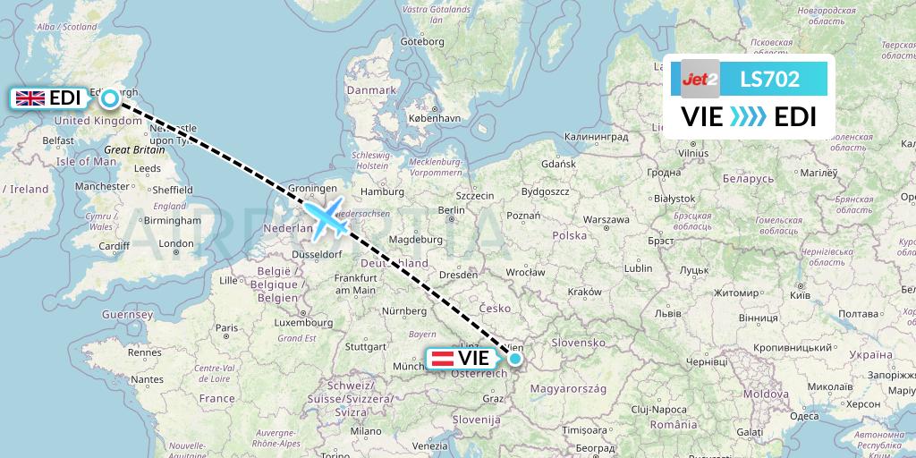 LS702 Jet2 Flight Map: Vienna to Edinburgh