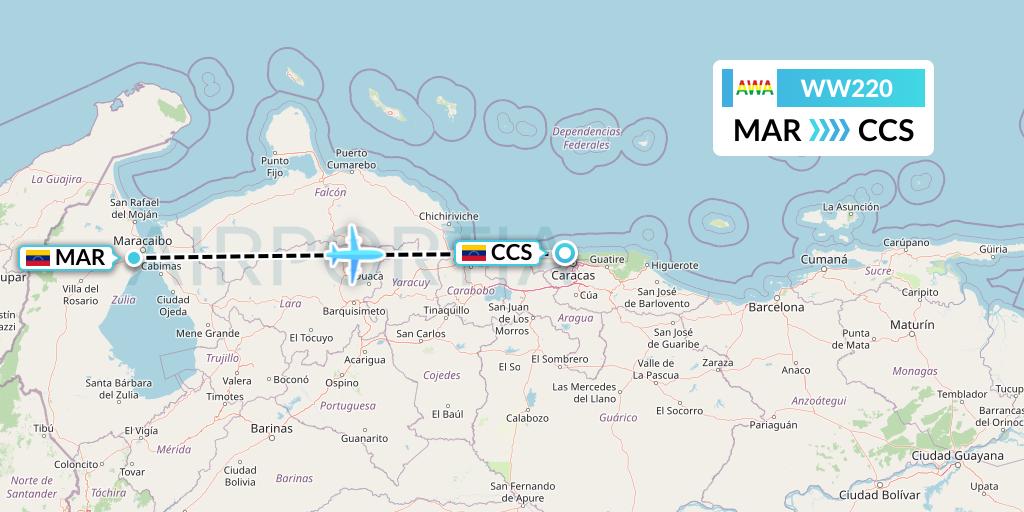 WW220 Venezolana Flight Map: Maracaibo to Caracas