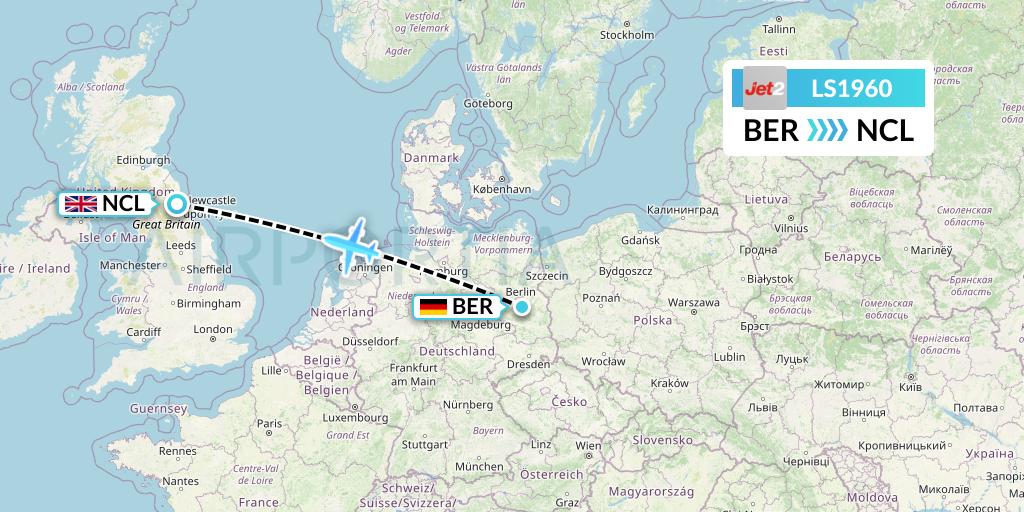 LS1960 Jet2 Flight Map: Berlin to Newcastle