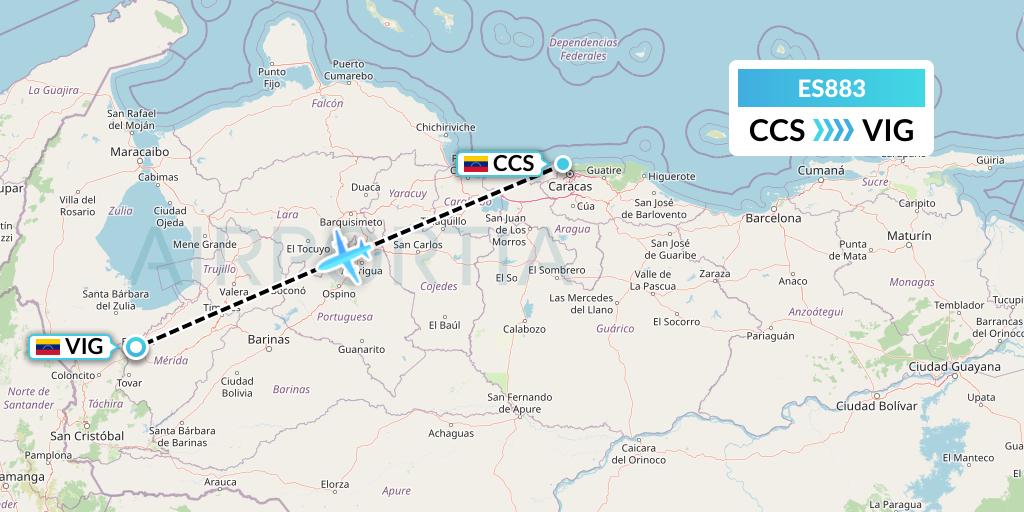 ES883 Estelar Latinoamerica Flight Map: Caracas to El Vigia