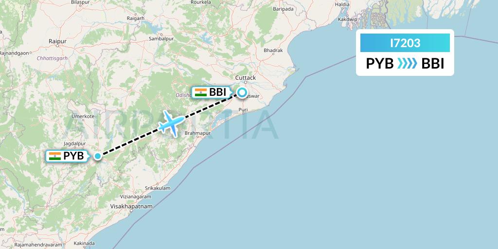 I7203 Indiaone Air Flight Map: Jeypore to Bhubaneswar