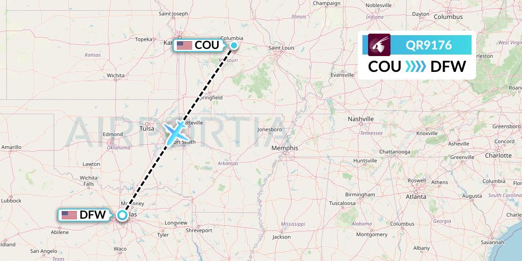 QR9176 Qatar Airways Flight Map: Columbia to Dallas