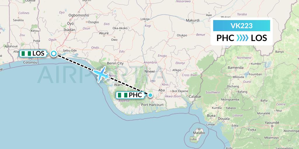 VK223 Valuejet Flight Map: Port Harcourt to Lagos