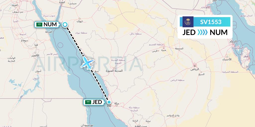 SV1553 Saudi Arabian Airlines Flight Map: Jeddah to Tabuk