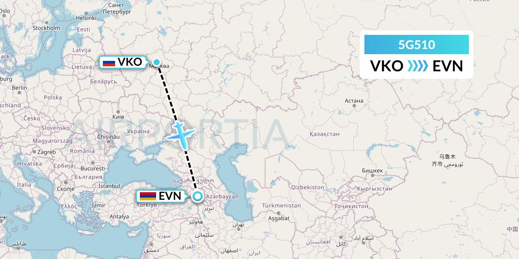 5G510 Shirak Avia Flight Map: Moscow to Yerevan