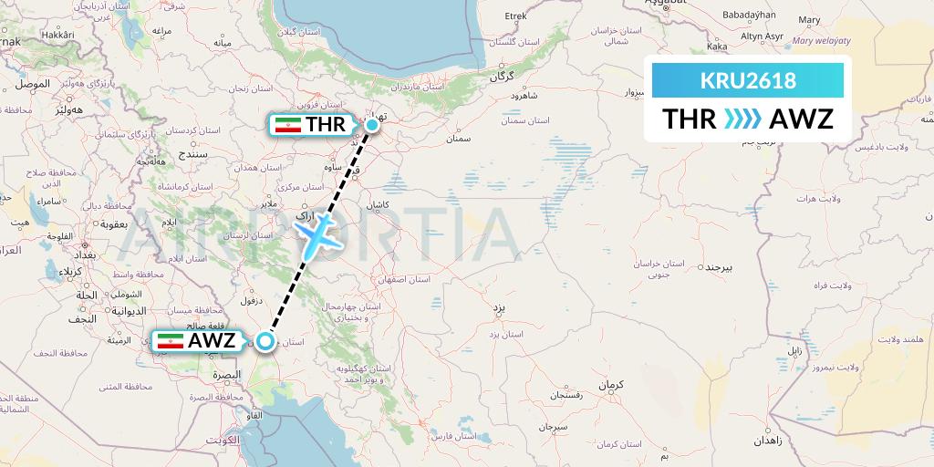 KRU2618 Karun Airlines Flight Map: Tehran to Ahvaz