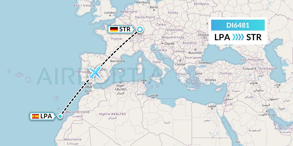 DI6481 Marabu Airlines Flight Map: Las Palmas to Stuttgart
