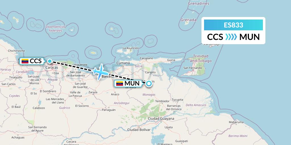 ES833 Estelar Latinoamerica Flight Map: Caracas to Maturin